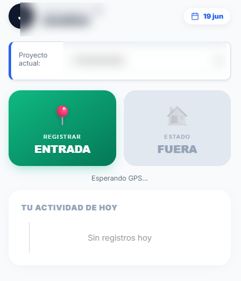 Pantalla de control horario de Trackio24.